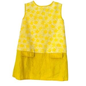 EPK Shift Dress Girls 5 Yellow Floral Lace Linen Blend Garden Retro‎ Mod France